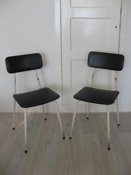 Industriële BRABANTIA keukenstoel - Vintage jaren 60-70, Huis en Inrichting, Stoelen, Gebruikt, Twee, Kunststof, Leer, Metaal