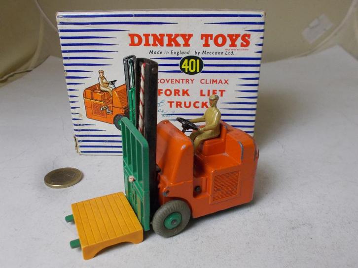 1954 Dinky Toys 401 COVENTRY CLIMAX FORK LIFT TRUCK +DOOSJE!, Hobby en Vrije tijd, Modelauto's | 1:43, Zo goed als nieuw, Bus of Vrachtwagen