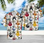 Gitaar overhemd heren mannen shirt muziek instrument hawaii, Kleding | Heren, Overhemden, Verzenden, Nieuw, Wit, Overige halswijdtes