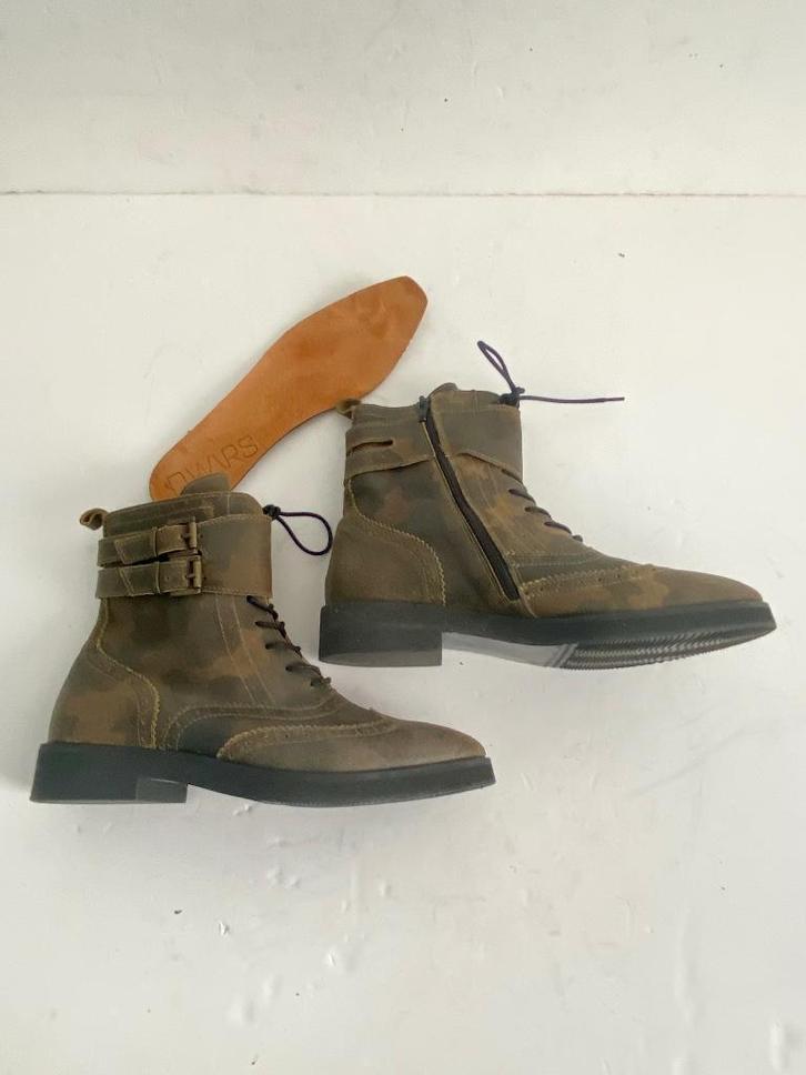 J478 DWRS maat 40 lage leren laarsjes leer boots schoenen, Kleding | Dames, Schoenen, Zo goed als nieuw, Groen, Ophalen of Verzenden