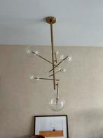 Design hanglamp messing met 6 glazen bollen (halogeen), Huis en Inrichting, Lampen | Hanglampen, Ophalen, Gebruikt, 75 cm of meer