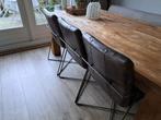 4 leren eetkamerstoelen, Huis en Inrichting, Stoelen, Ophalen, Gebruikt, Bruin, Metaal