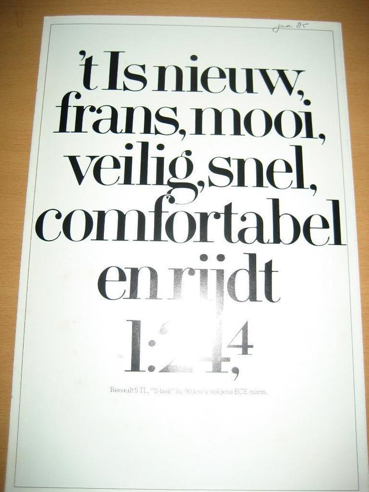 Renault Super 5 1985 folder brochure, Boeken, Auto's | Folders en Tijdschriften, Zo goed als nieuw, Overige merken, Ophalen
