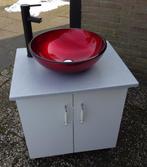 Wastafelmeubel met kraan en rode wasbak, Ophalen, Gebruikt, 50 tot 100 cm, Minder dan 100 cm