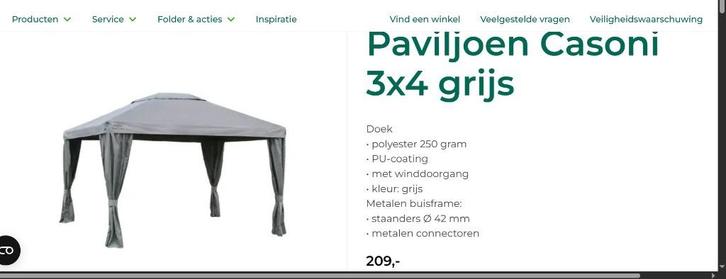 paviljoen 3 x4 meter Grijs  met bon 11-06-2025, Tuin en Terras, Partytenten, Zo goed als nieuw, Paviljoen, 2 meter of meer, Minder dan 5 meter