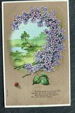 Reliefkaart Lila seringen en lieveheersbeestje, Grusse mich, Verzenden, Voor 1920, Ongelopen, Natuur