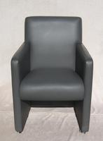 Vier (4) lederen stoelen op wieltjes in muisgrijs/bruinig, Ophalen of Verzenden, Gebruikt, Bruin, Vier