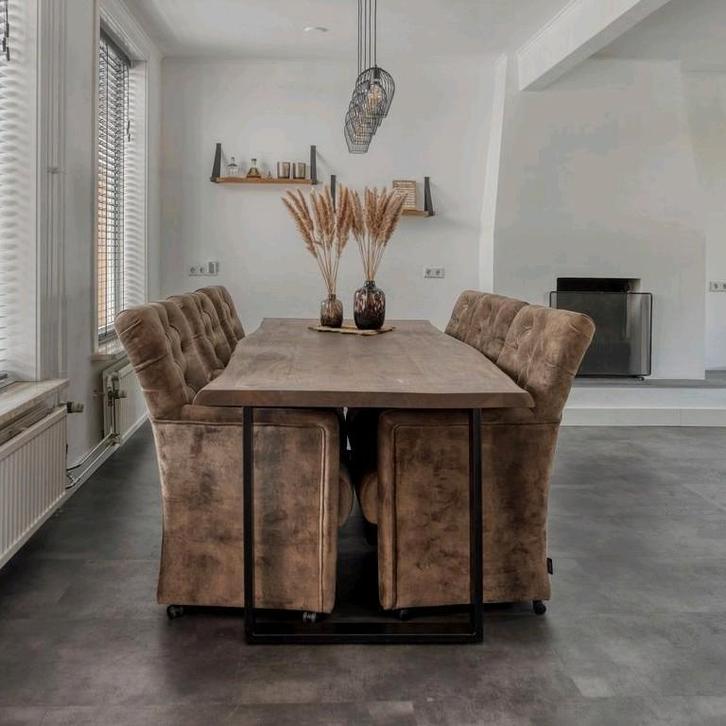 Eetkamerstoelen set van 6 Urban Sofa Toulouse, Huis en Inrichting, Stoelen, Gebruikt, Vijf, Zes of meer stoelen, Stof, Bruin, Ophalen