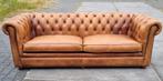 Chesterfield bank cognac bruin leer + BEZORGING GRATIS, Gebruikt, Chesterfield, Ophalen of Verzenden, Rechte bank