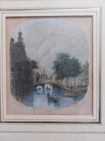 Antieke  19e-eeuwse handgekleurde staalgravure  beschikbaar voor biedingen