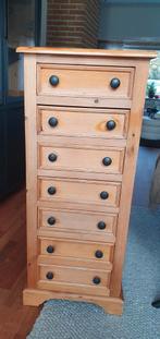 Hoge smalle ladekast van grenenhout, Huis en Inrichting, Kasten | Ladekasten, Ophalen, Minder dan 50 cm, Gebruikt, 5 laden of meer