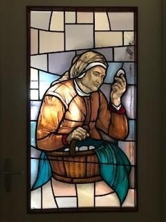 Binnendeur met glas in lood - Eiermeisje, Antiek en Kunst, Antiek | Glas en Kristal, Ophalen