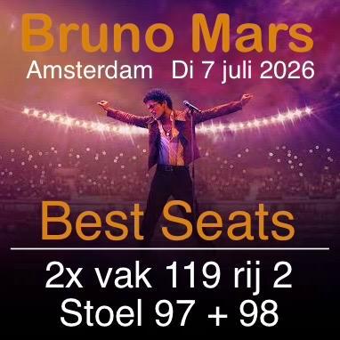 Bruno Mars | Amsterdam | di 7 juli 2026 | Platinum Seats!, Tickets en Kaartjes, Evenementen en Festivals, Twee personen