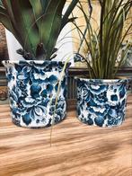 2 bloembakken potten bloempotten vazen delfts blauw goud, Ophalen, Gebruikt, Rond, Binnen