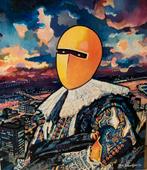 Origineel Schilderij Ton Beentjes - Man Geel Masker, Antiek en Kunst, Ophalen