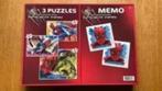 3 puzzels en memo : the Amazing Spider-Man, Ophalen of Verzenden, 10 tot 50 stukjes, Zo goed als nieuw