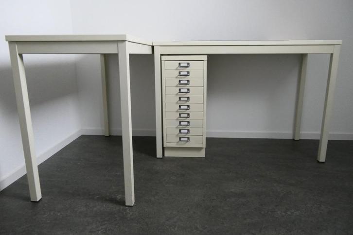 Vintage stalen bureau (tafels) + ladenblok, Huis en Inrichting, Bureaus, Gebruikt, Bureau, Ophalen