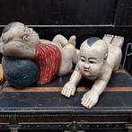 Twee beelden kinderen, houten beelden, baby Boeddha, Chinees, Ophalen of Verzenden