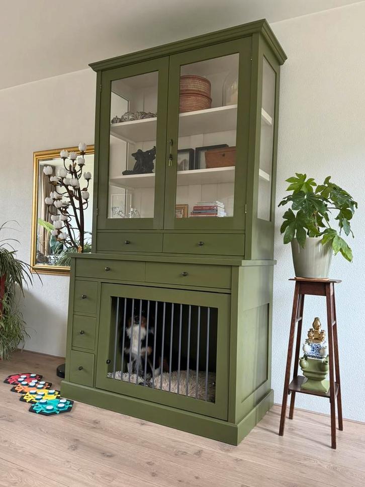 Vitrinekast met geintegreerde bench, Huis en Inrichting, Kasten | Buffetkasten, Zo goed als nieuw, 200 cm of meer, 100 tot 150 cm