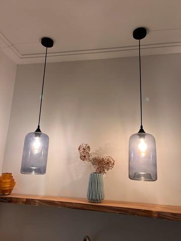 Blauwe glazen hanglampen set (2x) beschikbaar voor biedingen
