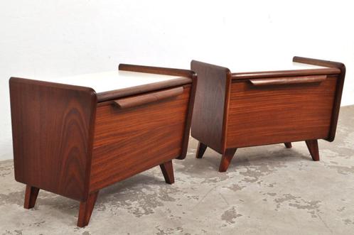 Vintage mahonie nachtkastjes set kastjes kastje jaren 50, Huis en Inrichting, Slaapkamer | Nachtkastjes, Gebruikt, Ophalen of Verzenden