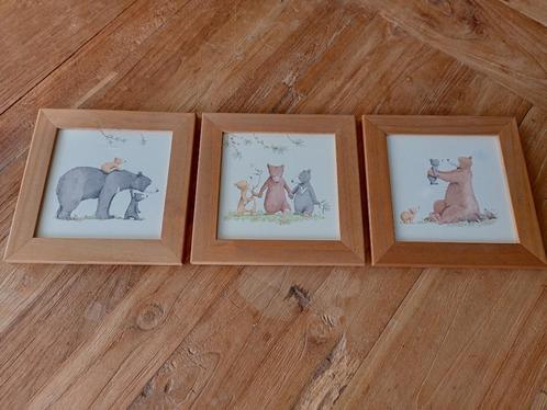 3 schilderijtjes baby/kinderkamer met beer, Kinderen en Baby's, Kinderkamer | Inrichting en Decoratie, Gebruikt, Wanddecoratie