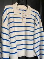Mango gestreepte gebreide polo trui witte blauwe strepen, Mango, Wit, Maat 46/48 (XL) of groter, Nieuw