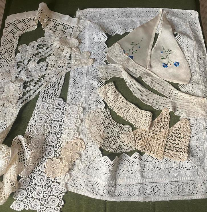 Oude Kantjes & Accessoires - Wit/Crème - Opruiming!, Antiek en Kunst, Antiek | Kleden en Textiel, Ophalen of Verzenden