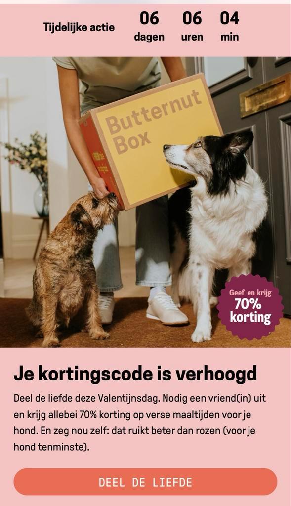 Kortingscode butternut 70%, Dieren en Toebehoren, Dierenvoeding, Hond, Ophalen of Verzenden