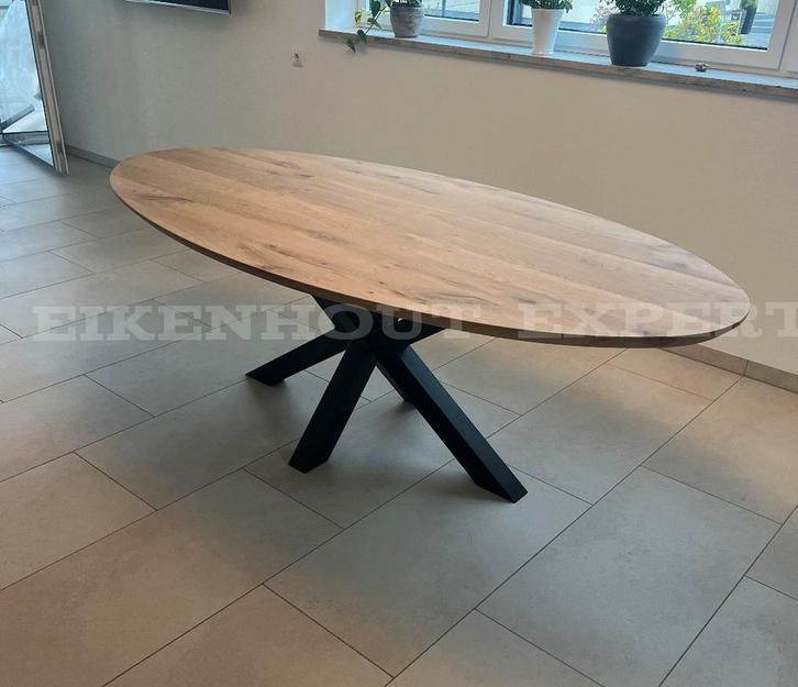 Ovale Ronde Eiken Tafel Eettafel massief Eikenhout Spinpoot, Huis en Inrichting, Tafels | Eettafels, Nieuw, Ovaal, Eikenhout, Grenenhout