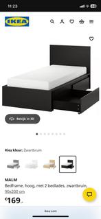 1 persoonsbed met opberglades. Type Malm ikea zwartbruin, Ophalen, 90 cm, Eenpersoons, Zwart
