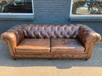 Stoere Chesterfield bank vintage cognac GRATIS BEZORGD, Gebruikt, 125 cm of meer, Leer, Ophalen of Verzenden