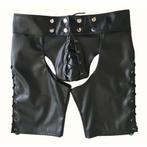 Heren kunstleren chaps korte broek / gay leren mannen, Verzenden, Nieuw, Overige maten, Zwart