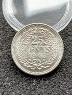 25 Cent 1943 ep FDC, Postzegels en Munten, Munten | Nederland, Zilver, Koningin Wilhelmina, Ophalen of Verzenden, Losse munt