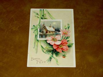 Aparte oude verjaardagskaart BONNE FÊTE uit 1916 in relief beschikbaar voor biedingen