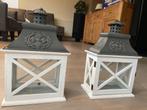 Houten lantaarn wit 2 stuks, Ophalen, 25 tot 50 cm, Wit, Zo goed als nieuw