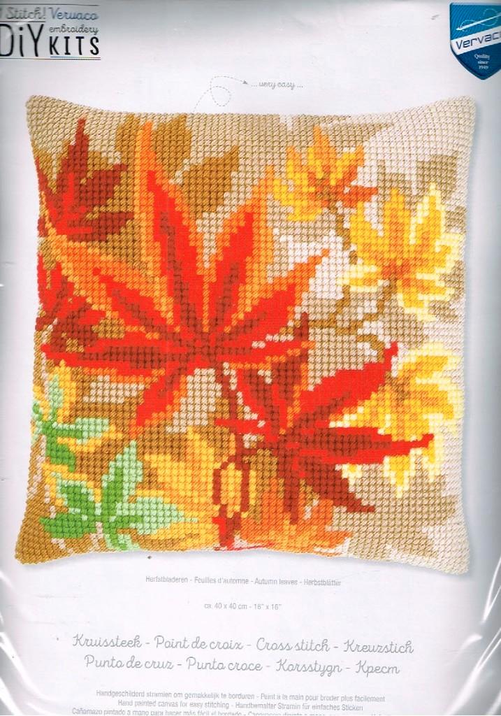 Cado vervaco borduurpakket  kussen herfstbladeren  754, Hobby en Vrije tijd, Borduren en Borduurmachines, Nieuw, Borduurpakket