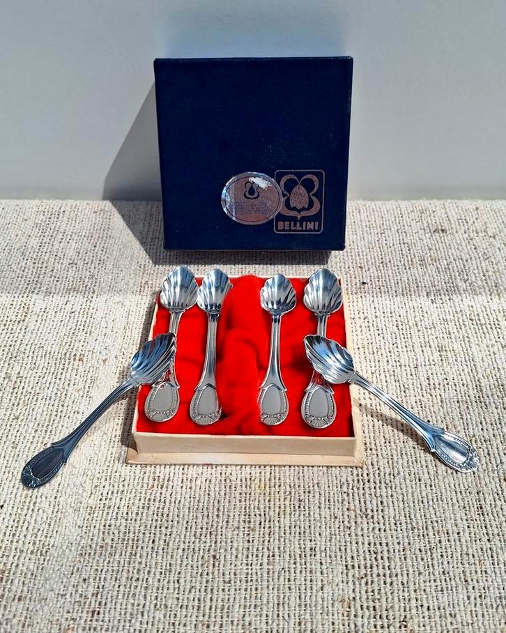 Koffielepeltjes Bellini schelppatroon silverplated, Antiek en Kunst, Antiek | Bestek, Ophalen of Verzenden