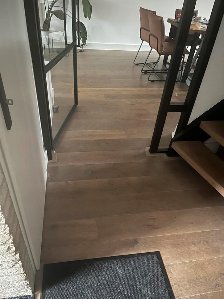 Houten vloer +- 35 m2, Doe-het-zelf en Verbouw, Hout en Planken, Gebruikt, Plank, Eiken, Minder dan 200 cm, Minder dan 25 mm, Ophalen