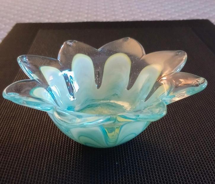 Murano art schaaltje, waxinelichthouder, helder met groen, Antiek en Kunst, Antiek | Glas en Kristal, Ophalen of Verzenden