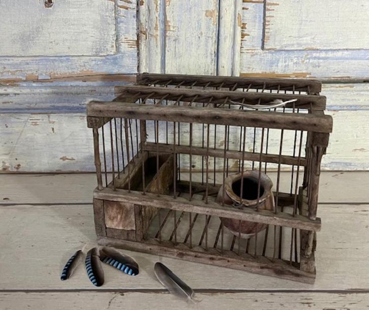 Antiek Frans lokkooitje vogelkooitje met origineel kruikje, Antiek en Kunst, Curiosa en Brocante, Ophalen of Verzenden