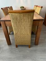 Eettafel met 6 rieten stoelen, Huis en Inrichting, Tafels | Eettafels, Gebruikt, 150 tot 200 cm, Rechthoekig, 50 tot 100 cm