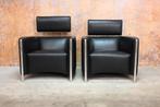 Als NIEUW! 2 zwarte leren Leolux Goncharov design fauteuils