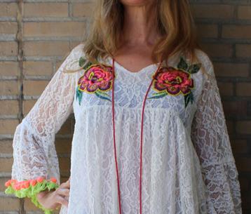 Wit Kanten Tuniek blouse boho stijl M L XL  bloemen bohemian beschikbaar voor biedingen