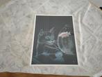 Schilderij met poes bij viskom zie foto  zeer netjes uit, Ophalen of Verzenden, Zo goed als nieuw, Schilderij