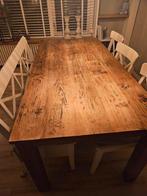 Rechthoekige eettafel met 3 stoelen en eettafel klepbankje, Ophalen, Gebruikt, 200 cm of meer, 50 tot 100 cm