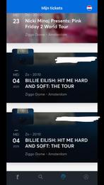 2 Billie Eilish Tickets Per Stuk Te Koop Ziggo Dome, Muziek en Instrumenten, Overige Muziek en Instrumenten, Nieuw, Concertkaartjes