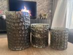 Set van 3 croco waxinelichten, Ophalen of Verzenden, Bruin, Overige materialen, Minder dan 25 cm
