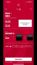 Ajax-Nec 2 kaarten langs elkaar vak 409, Tickets en Kaartjes, Sport | Voetbal, Twee personen, Maart