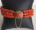 Armband van bloedkoraal met een 14 karaat gouden slot, Verzenden, Goud, Armband, Met edelsteen